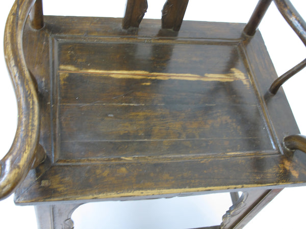 Antique Chinese Official Hat Armchair with Carved Back - Dyag East
