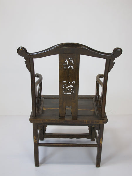 Antique Chinese Official Hat Armchair with Carved Back - Dyag East