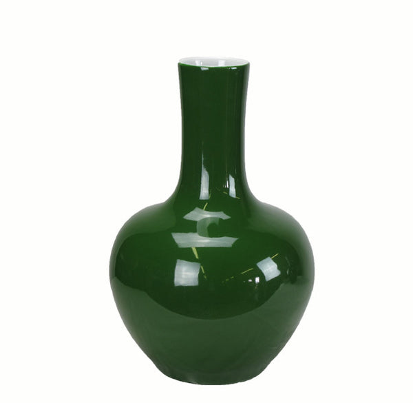 Dark Green Long Neck Porcelain Vase - Dyag East