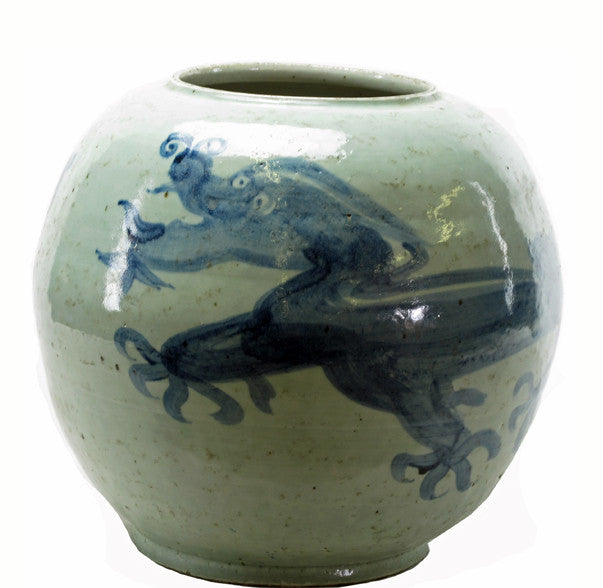 Round Blue & White Dragon Vase - Dyag East