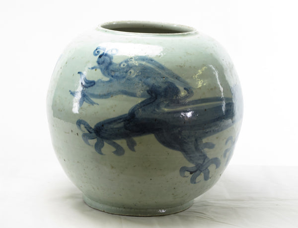 Round Blue & White Dragon Vase - Dyag East
