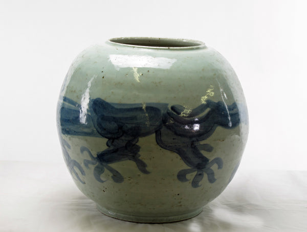 Round Blue & White Dragon Vase - Dyag East