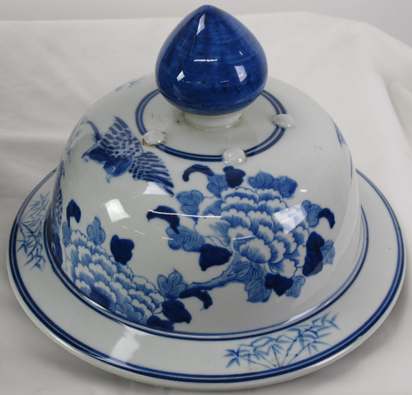 Large 27 Inch Tall Blue and White Porcelain Ginger Jar With Flowers & Flying Birds