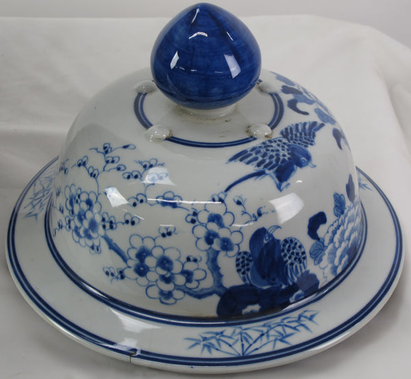 Large 27 Inch Tall Blue and White Porcelain Ginger Jar With Flowers & Flying Birds