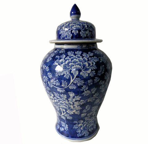 Blue and White Flower Porcelain Ginger Jar With Lid