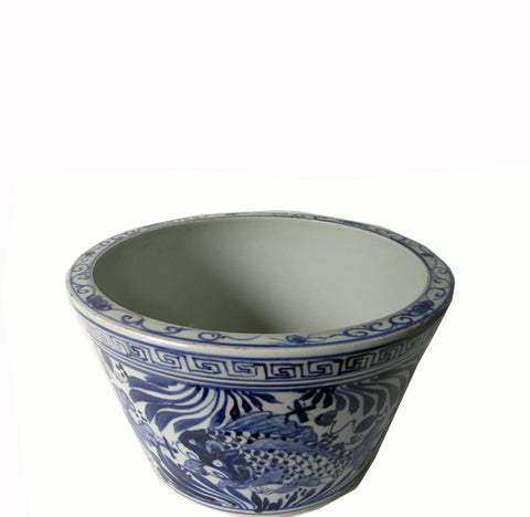 Blue and White Oriental Fish Bowl Planter