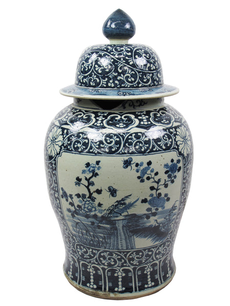 35 Inch Tall Grand Blue and White Porcelain Ginger Jar