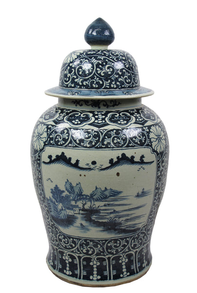 35 Inch Tall Grand Blue and White Porcelain Ginger Jar