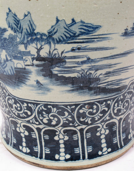 35 Inch Tall Grand Blue and White Porcelain Ginger Jar