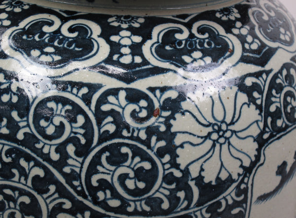 35 Inch Tall Grand Blue and White Porcelain Ginger Jar