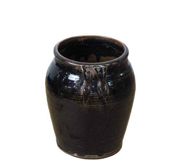 Hand Glazed Black Flower Pot