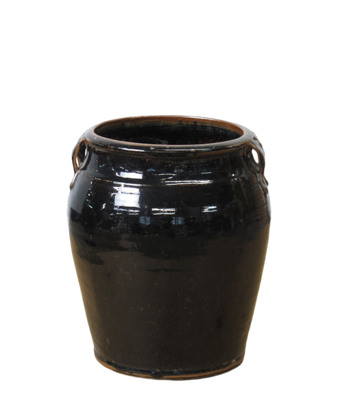 Hand Glazed Black Flower Pot