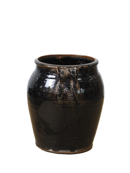 Hand Glazed Black Flower Pot