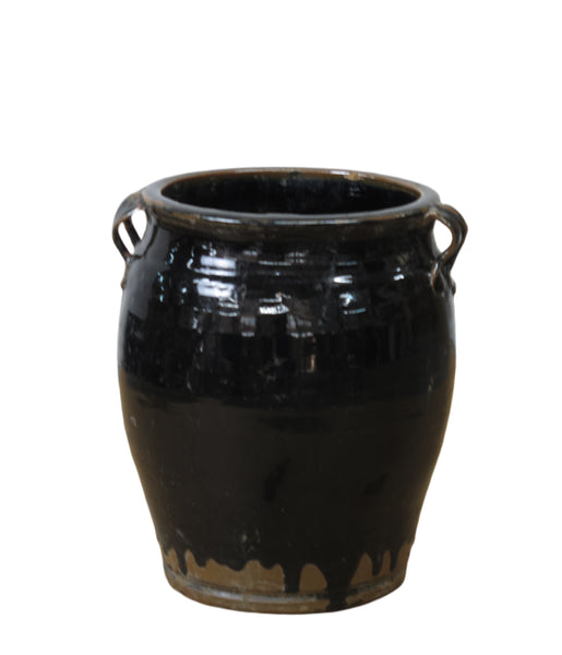 Hand Glazed Black Flower Pot