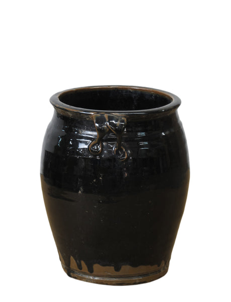 Hand Glazed Black Flower Pot
