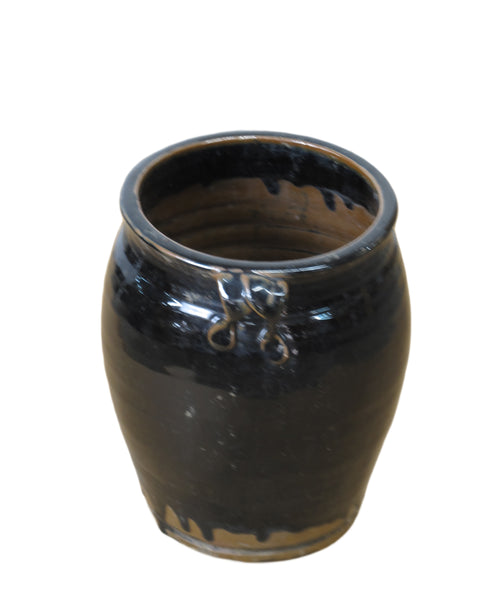 Hand Glazed Black Flower Pot
