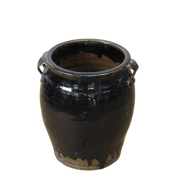 Hand Glazed Black Flower Pot