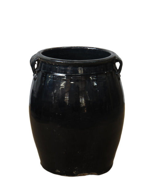 Hand Glazed Black Flower Pot