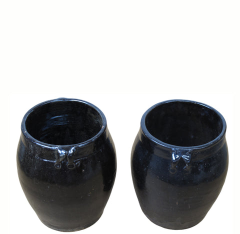 Hand Glazed Black Flower Pot - A Pair