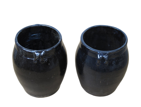 Hand Glazed Black Flower Pot - A Pair
