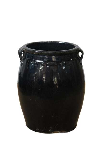 Hand Glazed Black Flower Pot