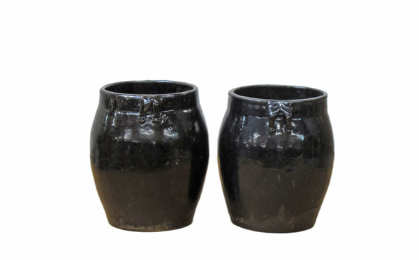 Hand Glazed Black Flower Pot - A Pair