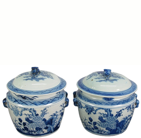 Pair Blue & White Jar with lid