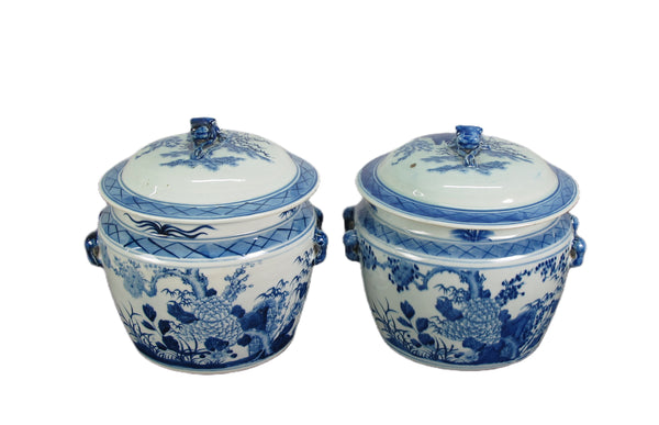 Pair Blue & White Jar with lid
