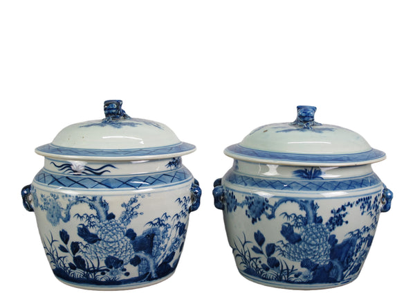 Pair Blue & White Jar with lid