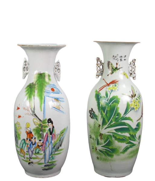 Vintage Chinese Dragon Flies Famille Rose Porcelain Vase