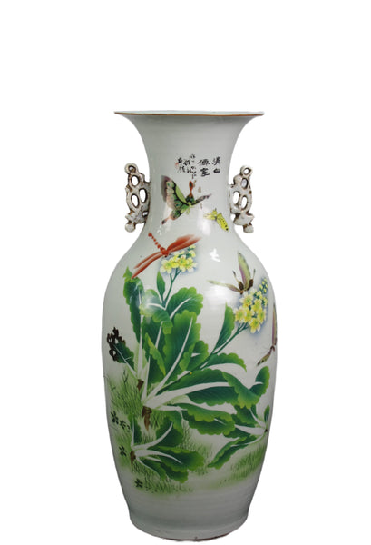 Vintage Chinese Dragon Flies Famille Rose Porcelain Vase