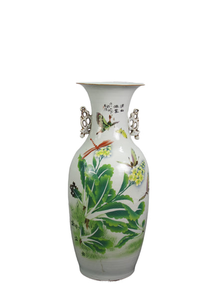 Vintage Chinese Dragon Flies Famille Rose Porcelain Vase