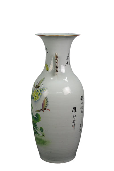 Vintage Chinese Dragon Flies Famille Rose Porcelain Vase