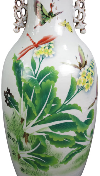 Vintage Chinese Dragon Flies Famille Rose Porcelain Vase