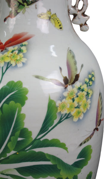 Vintage Chinese Dragon Flies Famille Rose Porcelain Vase