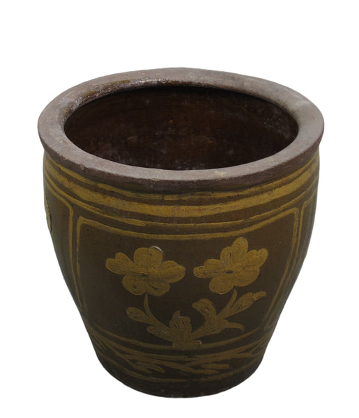 Large Glazed Earthenware Planter with Hand Painted Birds and Flowers