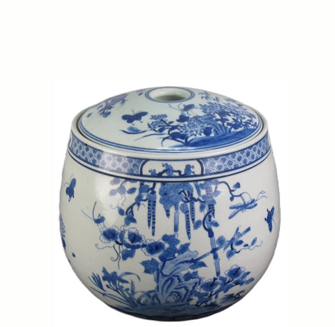 Blue & White Round Jar with lid