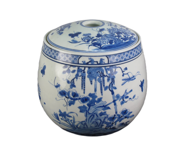 Blue & White Round Jar with lid