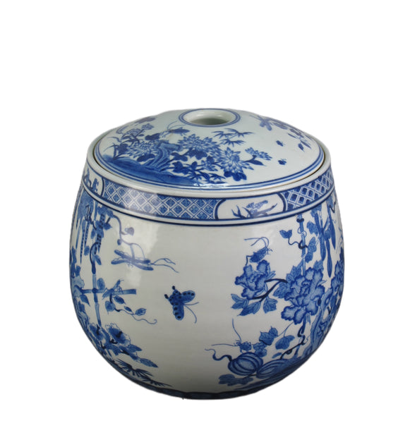 Blue & White Round Jar with lid