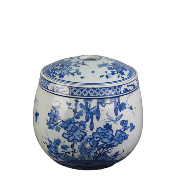 Blue & White Round Jar with lid