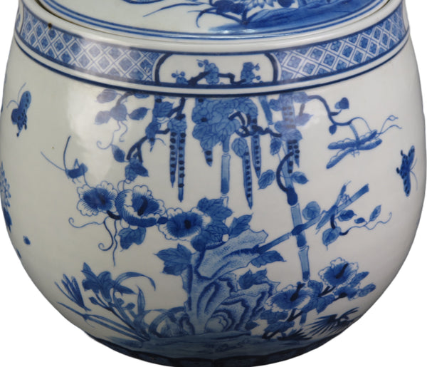 Blue & White Round Jar with lid