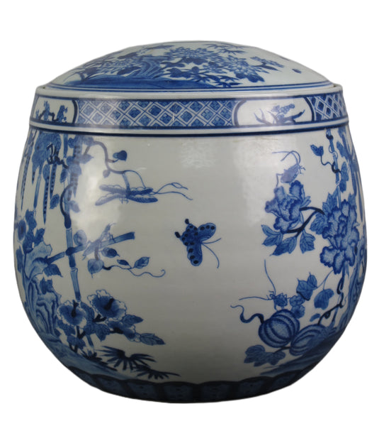 Blue & White Round Jar with lid