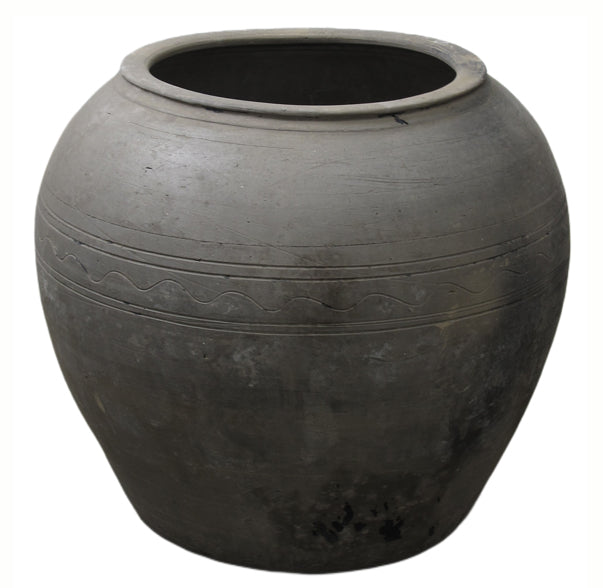 Large Black Grey Earthenware Planter Pot