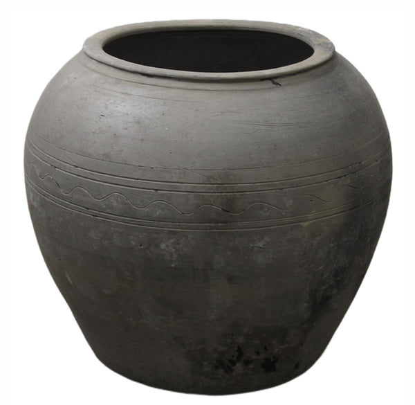 Large Black Grey Earthenware Planter Pot