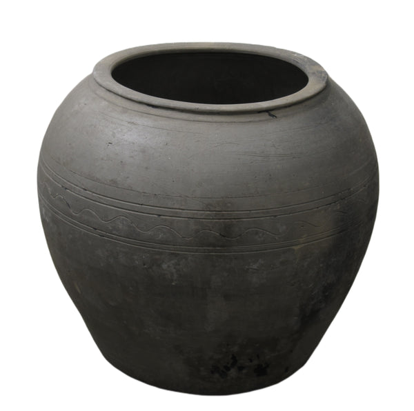 Large Black Grey Earthenware Planter Pot