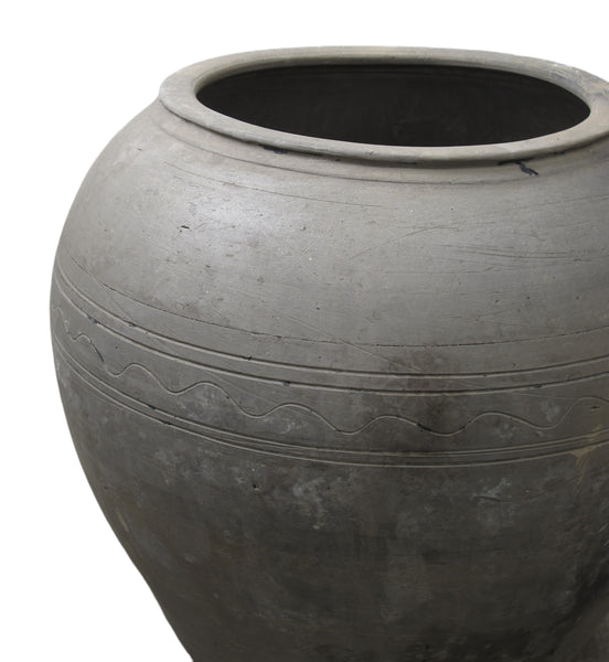 Large Black Grey Earthenware Planter Pot