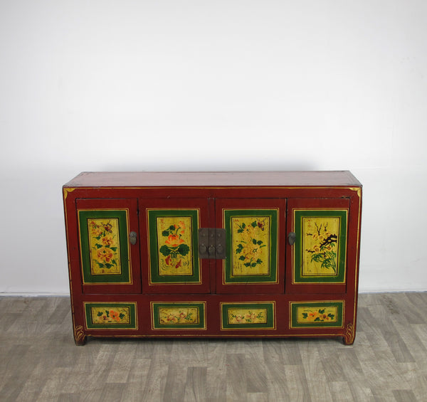 Vintage Sideboard with Hand Painted Flowers & Butterflies Doors