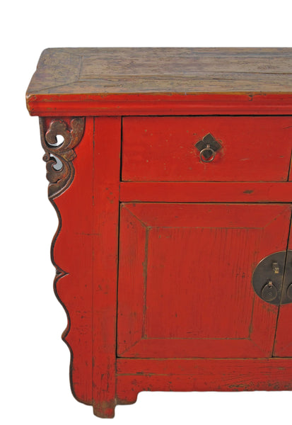 9 Feet Long Red Antique Chinese Buffet Sideboard Cabinet