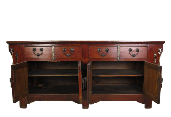 Deep Reddish Brown Antique Chinese Sideboard Buffet Cabinet