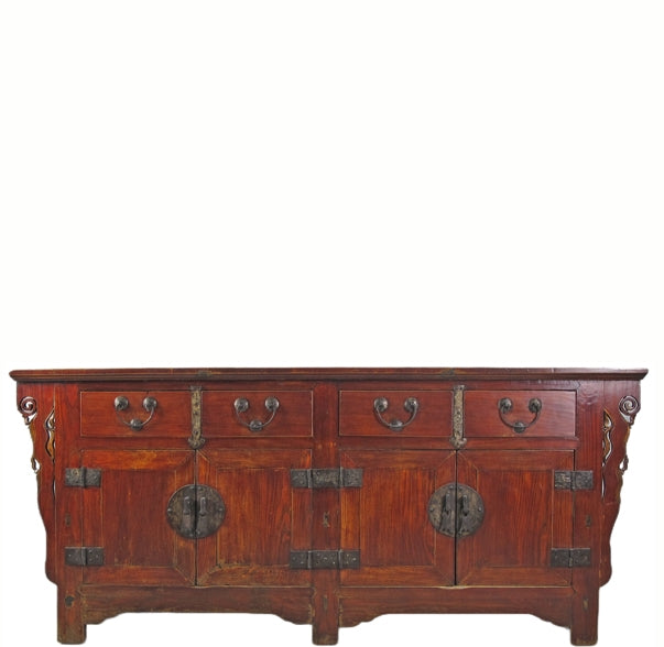 Deep Reddish Brown Antique Chinese Sideboard Buffet Cabinet